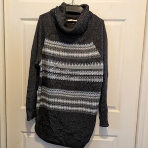 Ricki's Cozy Gray & Blue Cowl Neck Pullover Fair Isle Sweater Size XL EUC